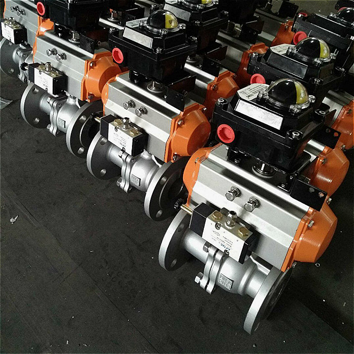 Stainless steel ball valves flanged PN16 with limit switch and double acting pneumatic actuator