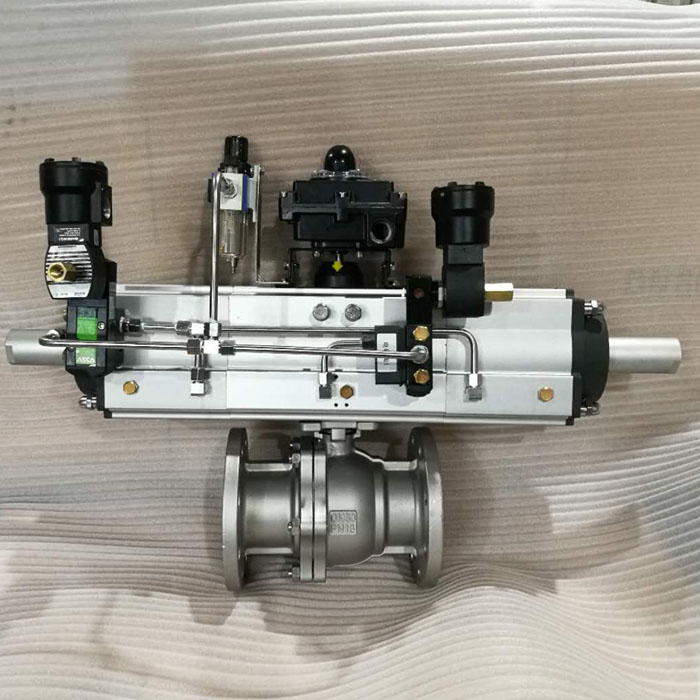 SS ball valves float type flanged CF8 with three section pneumatic actuator and limit switch.