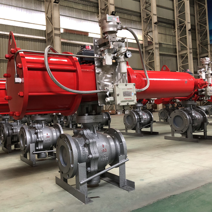 petrochemical ball valves, trunnion mounted,  split body, explosion proof solenoid valves and limit switch.